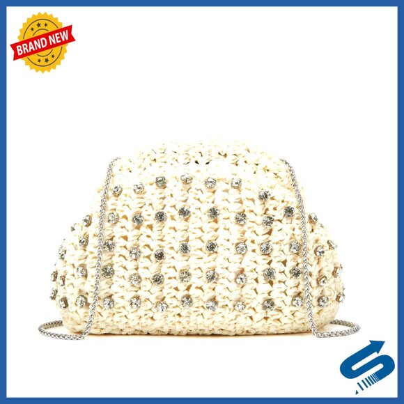 Straw Woven Clutch Purse with Detachable Chain Strap Summer Beach Bag